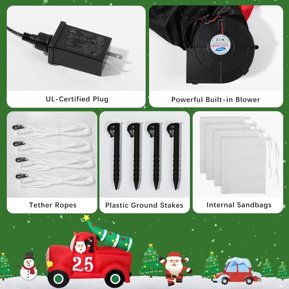 ⚡7.8FT Christmas Inflatable Red Car Built-in LED Light Yard Outdoor Decorations - Picture 7 of 9